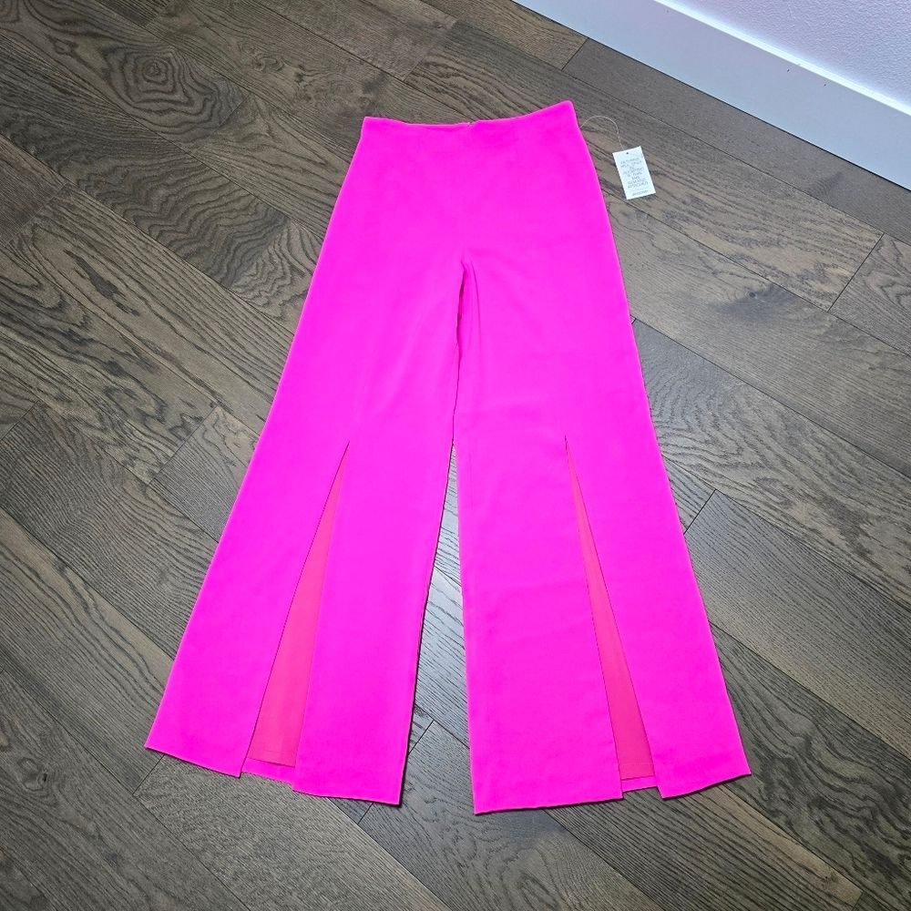 Jay Godfrey Churchill Wide Leg Front Slit Dress Pants In Bright Fuchsia Pink